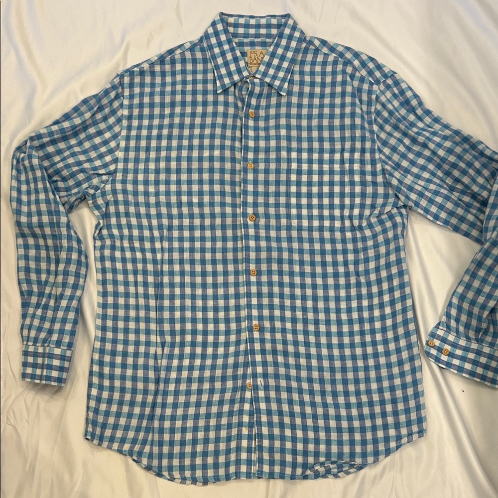 Jos. A. Bank Blue and White Plaid Men's Shirt